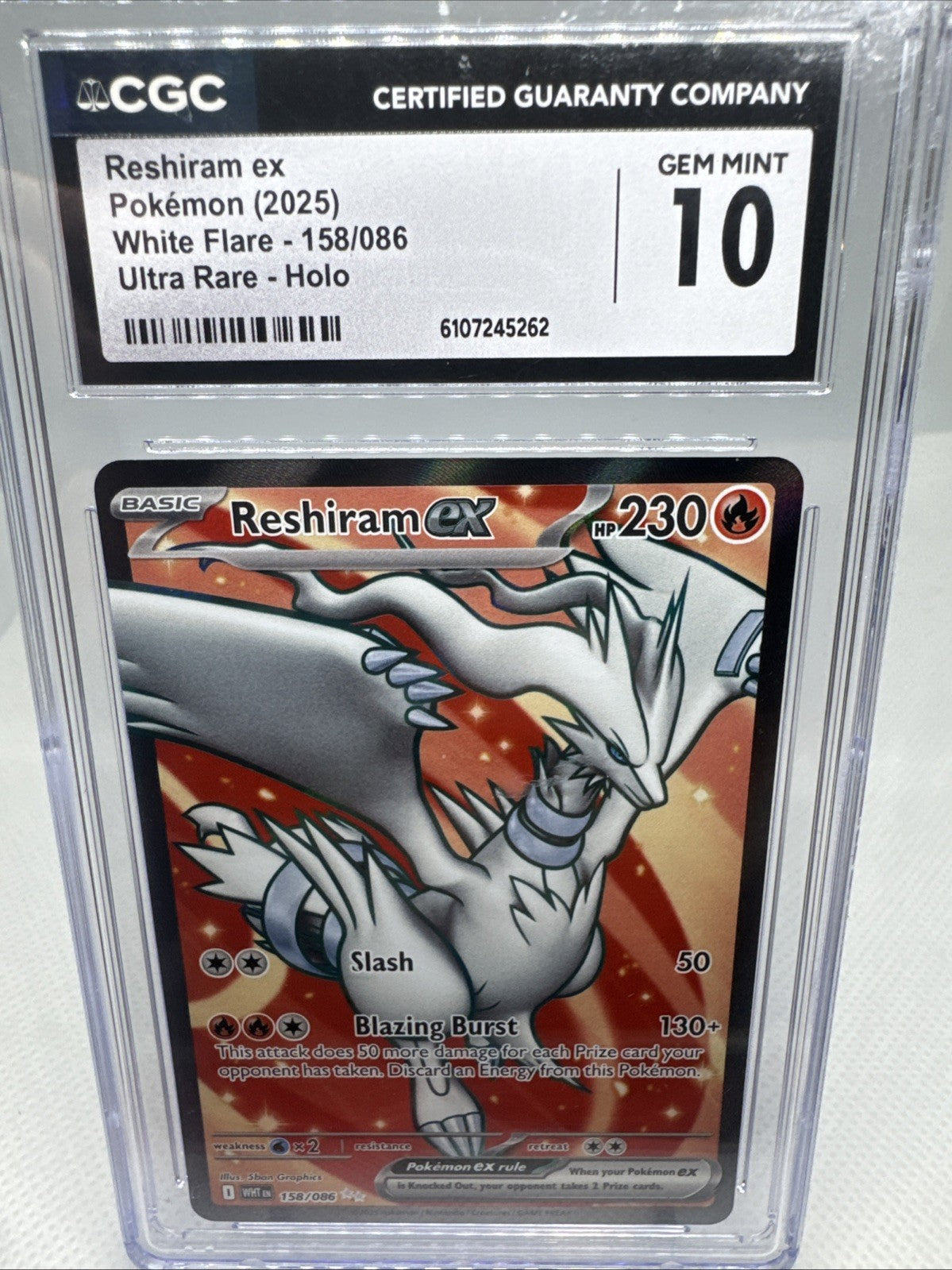 PSA 10 Reshiram Ex 158/086 Double Rare Full Art White Flare