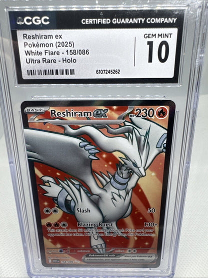 PSA 10 Reshiram Ex 158/086 Double Rare Full Art White Flare