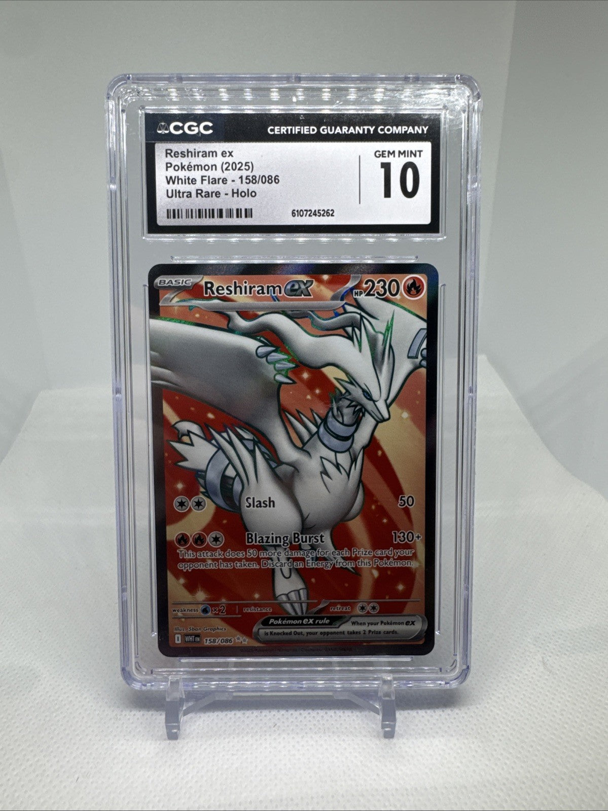 PSA 10 Reshiram Ex 158/086 Double Rare Full Art White Flare