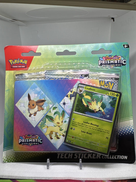 PRISMATIC EVOLUTIONS TECH STICKER COLLECTION LEAFEON POKEMON TCG BLISTER PACK