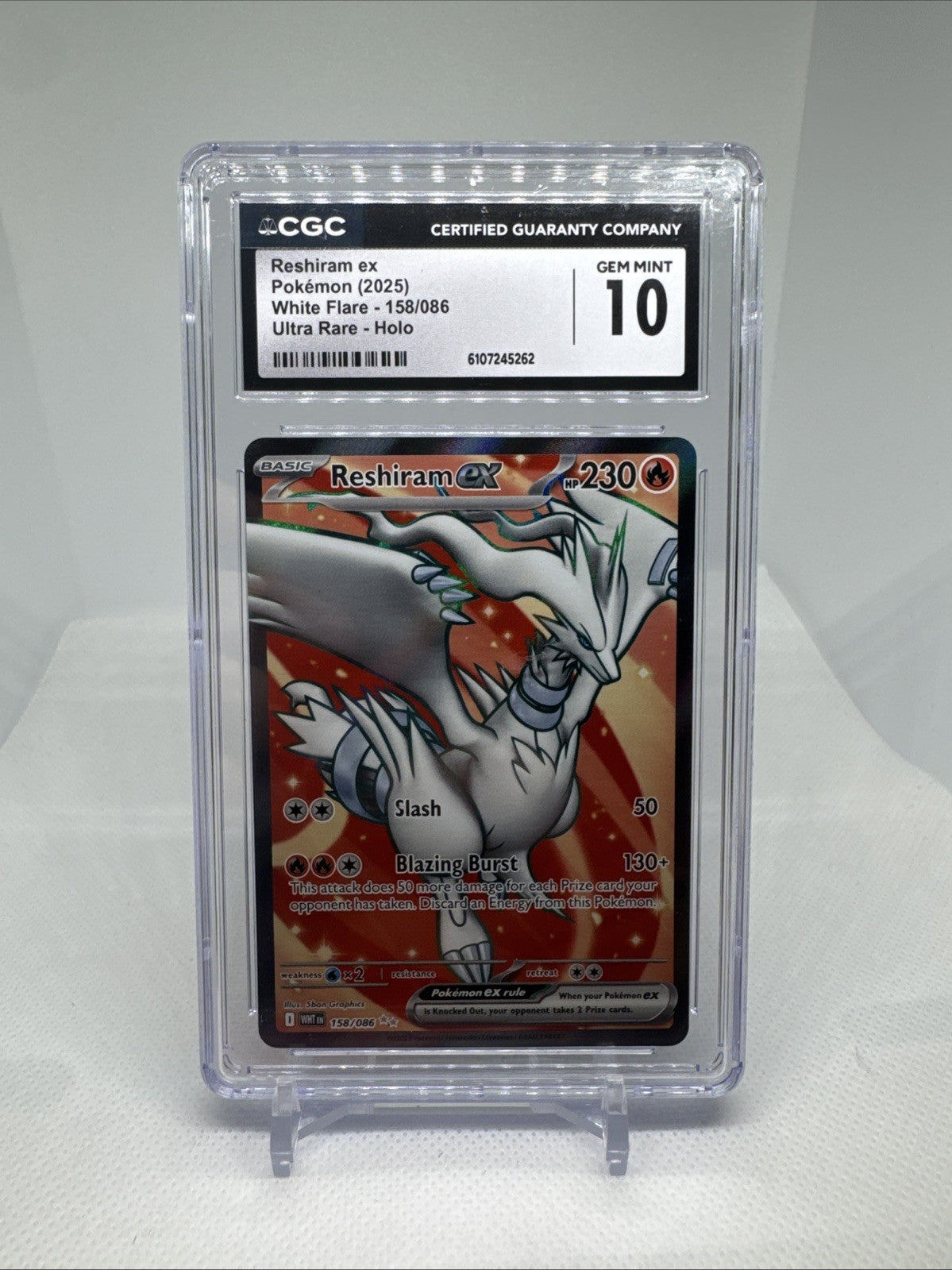 PSA 10 Reshiram Ex 158/086 Double Rare Full Art White Flare