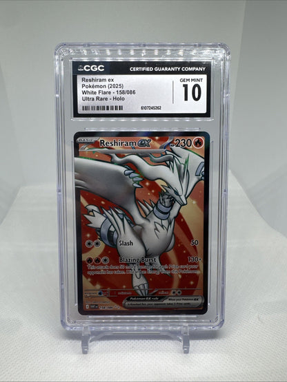 PSA 10 Reshiram Ex 158/086 Double Rare Full Art White Flare